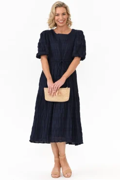 Cotton Dresses<Cali and Co Rava Navy Cotton Tie Dress