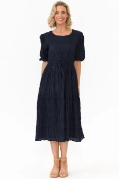 Cotton Dresses<Cali and Co Rava Navy Cotton Tie Dress