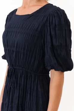 Cotton Dresses<Cali and Co Rava Navy Cotton Tie Dress