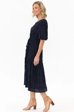 Cotton Dresses<Cali and Co Rava Navy Cotton Tie Dress