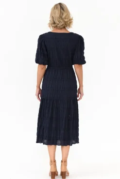 Cotton Dresses<Cali and Co Rava Navy Cotton Tie Dress