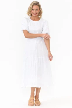 Cotton Dresses<Cali and Co Rava White Cotton Tie Dress