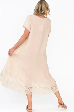 Midi Dresses<Fabuler Ravella Beige Linen V Neck Dress