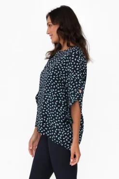 Sleeved Tops<Hourglass Raven Aqua Fleck Hi Lo Top