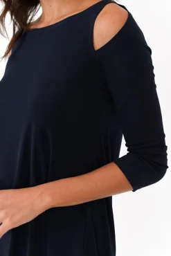 Sleeved Tops<Illium Ray Navy Cold Shoulder Top