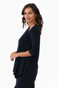 Sleeved Tops<Illium Ray Navy Cold Shoulder Top