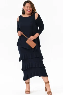 Sleeved Tops<Illium Ray Navy Cold Shoulder Top