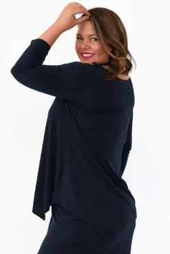 Sleeved Tops<Illium Ray Navy Cold Shoulder Top