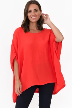Tunic Tops<Boho Red Drape Top