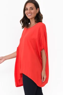 Tunic Tops<Boho Red Drape Top