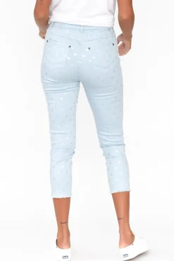 Pants<Cafe Latte Reed Blue Foil Spot Cotton Capri Pant