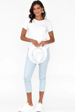 Pants<Cafe Latte Reed Blue Foil Spot Cotton Capri Pant