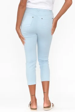 Pants<Cafe Latte Reed Blue Stretch Cotton Capri Pant