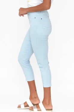 Pants<Cafe Latte Reed Blue Stretch Cotton Capri Pant