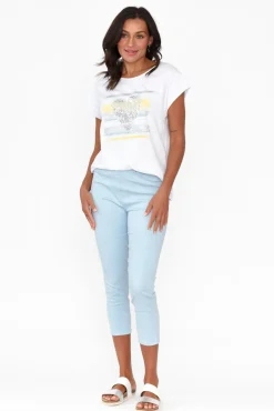 Pants<Cafe Latte Reed Blue Stretch Cotton Capri Pant