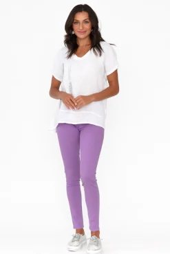 Pants<Cafe Latte Reed Lilac Stretch Cotton Pant