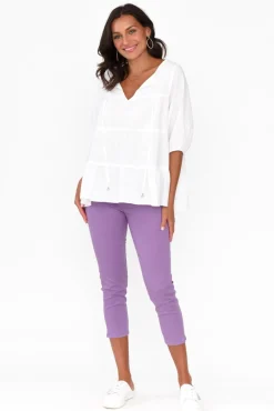 Pants<Cafe Latte Reed Lilac Stretch Cotton Capri Pant