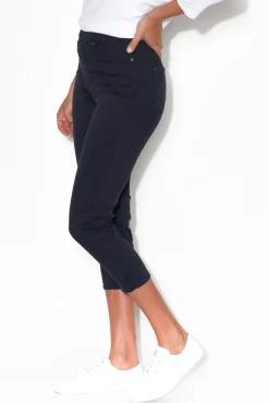 Pants<Cafe Latte Reed Navy Stretch Cotton Capri Pant