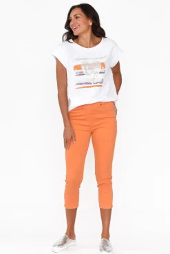 Pants<Cafe Latte Reed Orange Stretch Cotton Capri Pant