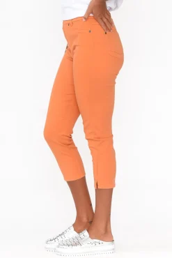 Pants<Cafe Latte Reed Orange Stretch Cotton Capri Pant