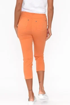 Pants<Cafe Latte Reed Orange Stretch Cotton Capri Pant