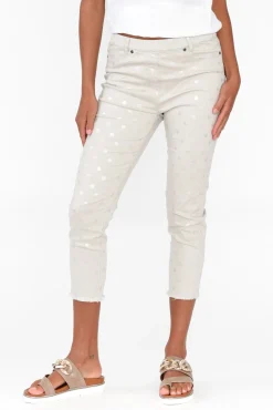 Pants<Cafe Latte Reed Taupe Foil Spot Cotton Capri Pant