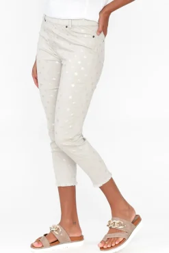 Pants<Cafe Latte Reed Taupe Foil Spot Cotton Capri Pant