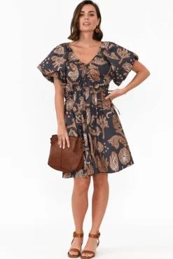 Cotton Dresses<POL Reina Navy Reef Cotton Drawstring Dress