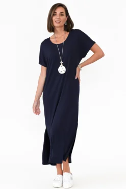 Bamboo Dresses<Bamboo Villa Remy Navy Bamboo Maxi Dress