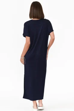 Bamboo Dresses<Bamboo Villa Remy Navy Bamboo Maxi Dress
