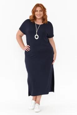 Bamboo Dresses<Bamboo Villa Remy Navy Bamboo Maxi Dress