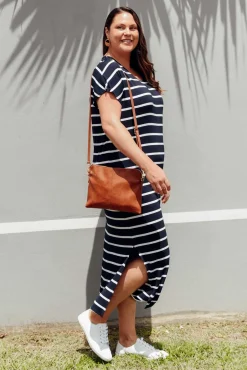Bamboo Dresses<Bamboo Villa Remy Navy Stripe Bamboo Maxi Dress