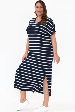 Bamboo Dresses<Bamboo Villa Remy Navy Stripe Bamboo Maxi Dress