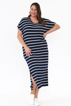 Bamboo Dresses<Bamboo Villa Remy Navy Stripe Bamboo Maxi Dress