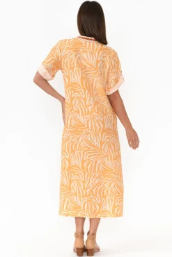 Linen Dresses<Fabuler Retro Orange Zebra Linen Shirt Dress