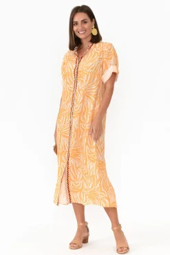Linen Dresses<Fabuler Retro Orange Zebra Linen Shirt Dress