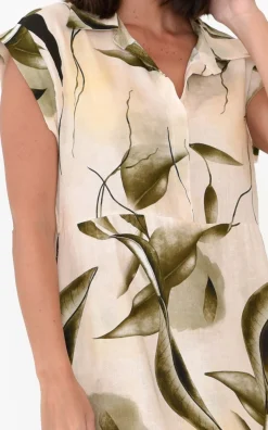 Cotton Dresses<Rosa Jojo Rhiannon Green Leaf Linen Cotton Dress
