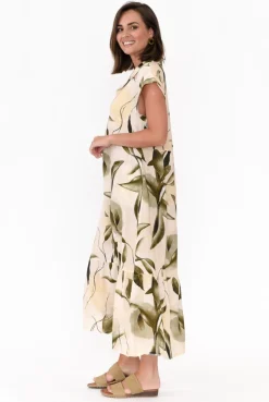 Cotton Dresses<Rosa Jojo Rhiannon Green Leaf Linen Cotton Dress