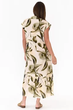 Cotton Dresses<Rosa Jojo Rhiannon Green Leaf Linen Cotton Dress