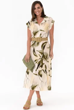 Cotton Dresses<Rosa Jojo Rhiannon Green Leaf Linen Cotton Dress