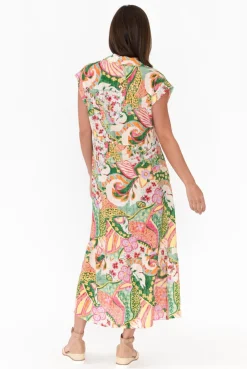 Cotton Dresses<Rosa Jojo Rhiannon Green Paisley Linen Cotton Dress