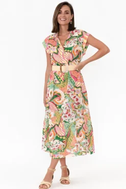 Cotton Dresses<Rosa Jojo Rhiannon Green Paisley Linen Cotton Dress