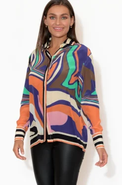 Shirts<Inoa Riley Cobalt Ripple Collared Silk Shirt