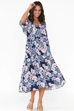 Midi Dresses<Pq Rima Navy Floral Midi Dress