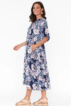 Midi Dresses<Pq Rima Navy Floral Midi Dress