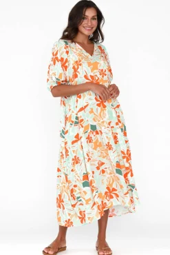 Maxi Dresses<PQ Rima Orange Garden Midi Dress