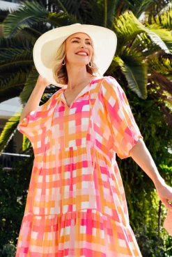 Midi Dresses<PQ Rima Pink Check Midi Dress