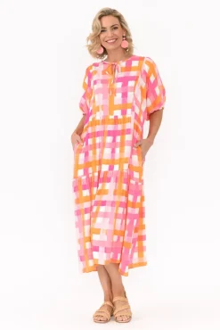 Midi Dresses<PQ Rima Pink Check Midi Dress