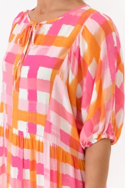 Midi Dresses<PQ Rima Pink Check Midi Dress