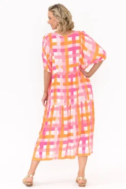 Midi Dresses<PQ Rima Pink Check Midi Dress